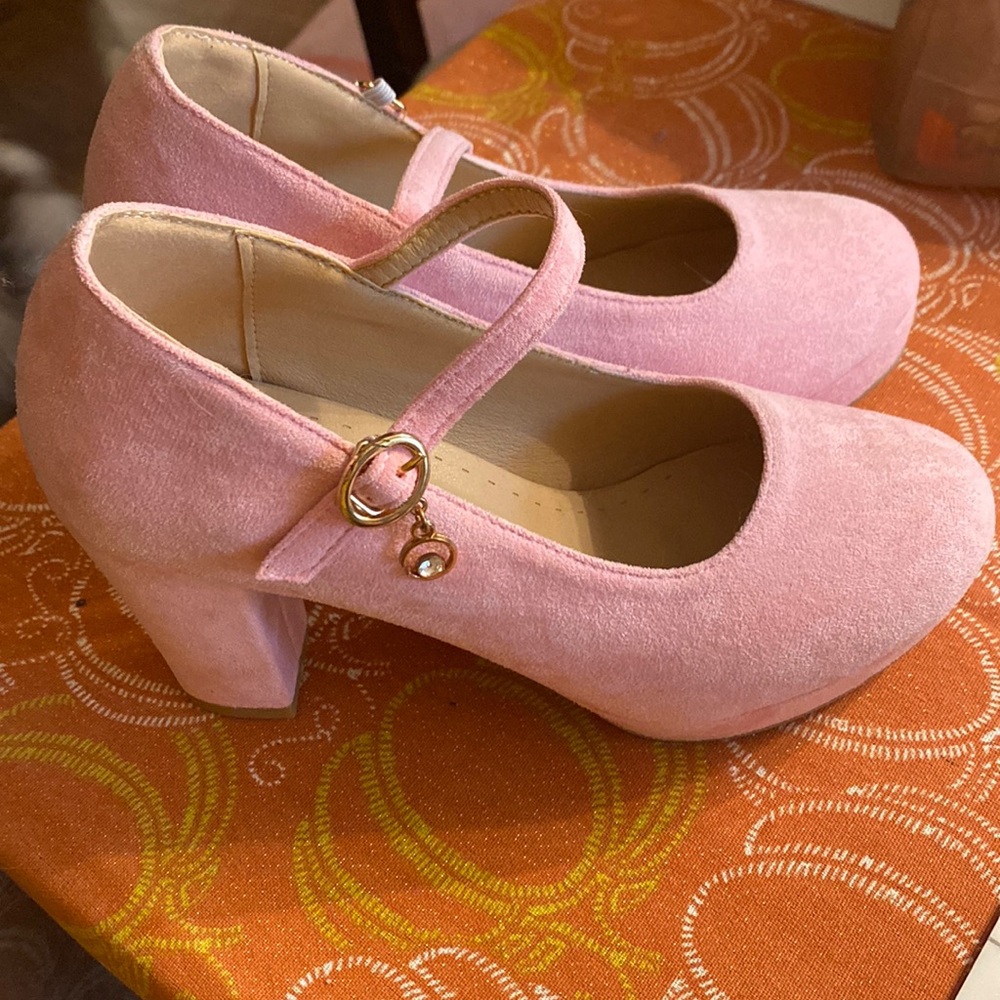 Women's Suede Block Heeled Shoes, Trendy Buckle Strap Platform Pumps, Pink